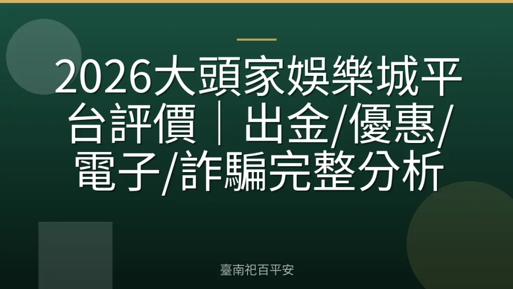 2026大頭家娛樂城平台評價｜出金/優惠/電子/詐騙完整分析